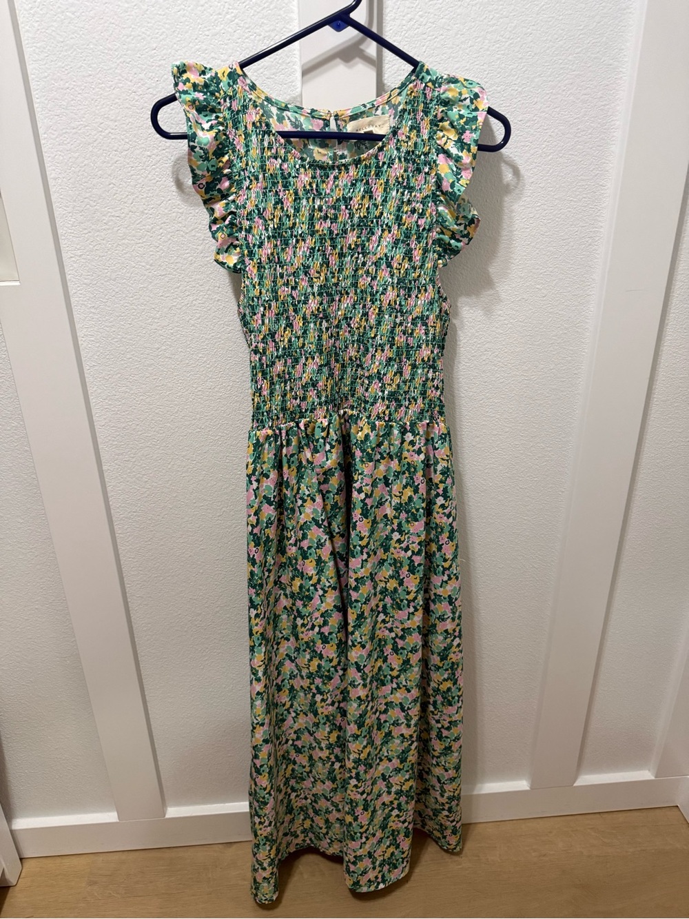 Melloday Green Floral Smocked Maxi Dress large flowy garden wedding guest party